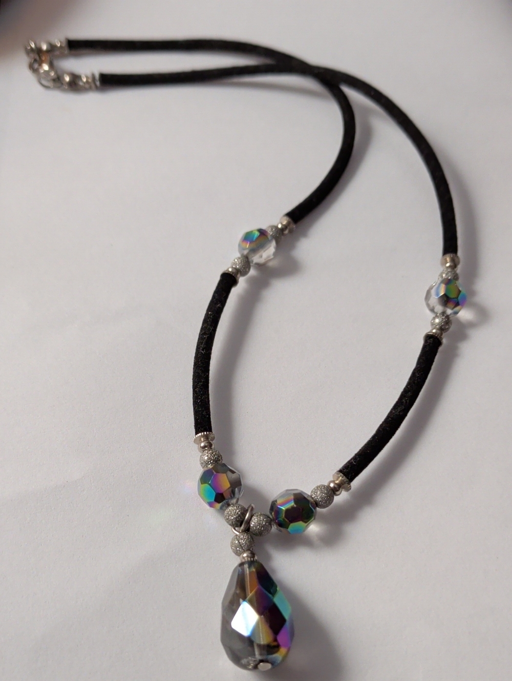 Faceted Crystal Drop Necklace on Black Cord